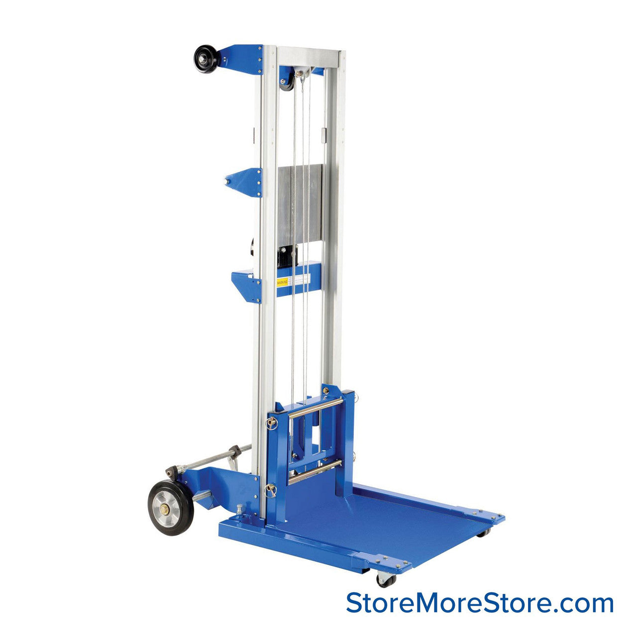 Manual Stacker Lift, 44" D x 120" H, Straddle Lift Design, 400 lb Load Capacity, Includes Deck Platform