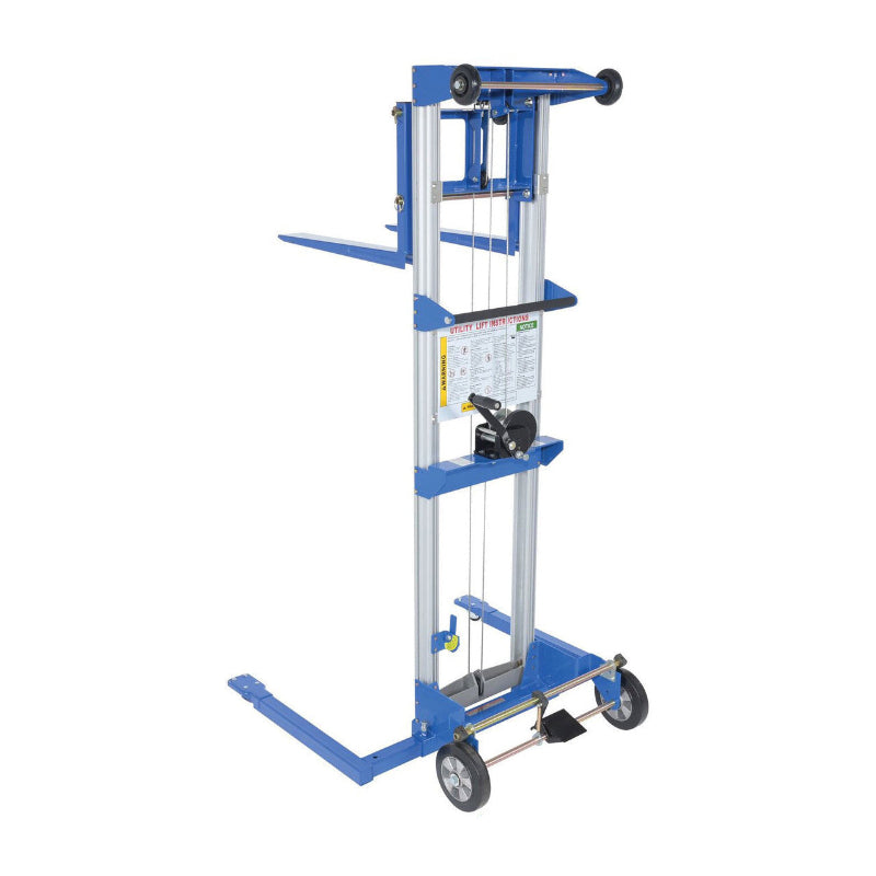  Manual Stacker Lift, 350 lb Load Capacity, 44" D x 143.75" H, Straddle Lift Design, Hand-Crank Winch
