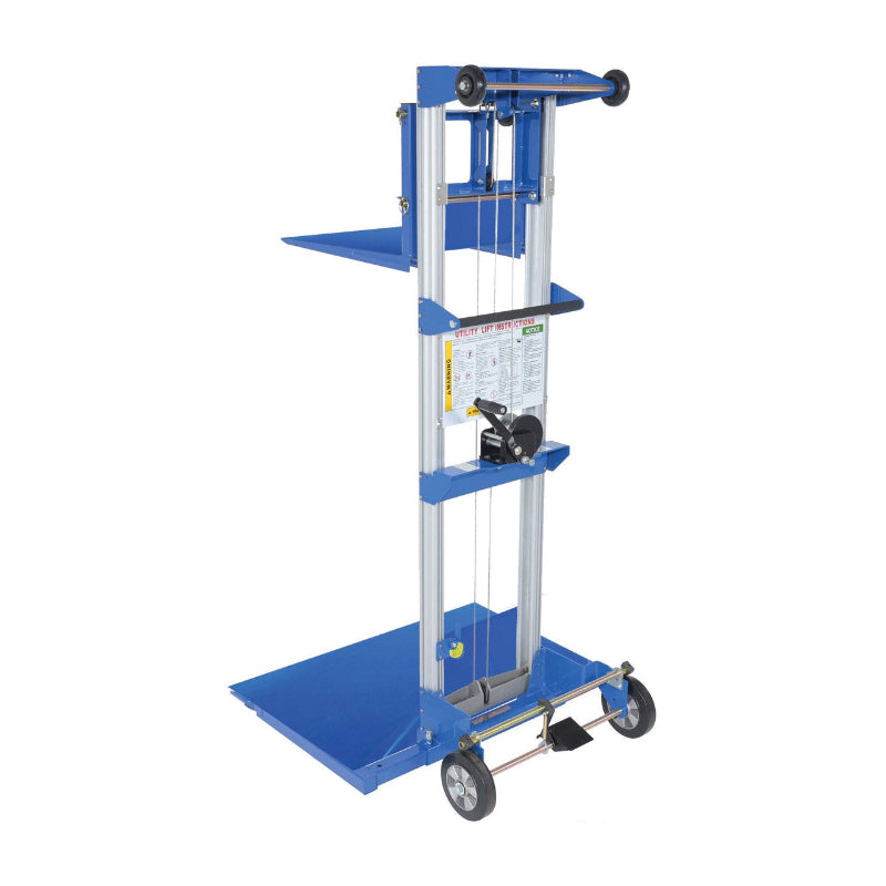 Manual Stacker Lift with Straddle Lift Design, 350 lb Load Capacity, 44" D x 143.75" H, Includes Deck Platform