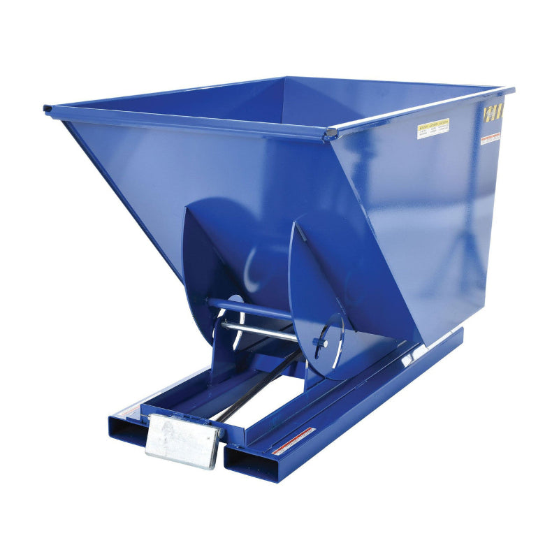 Blue dump truck with a metal frame, designed for transporting heavy loads, featuring a 6,000 lb capacity trash hopper.
