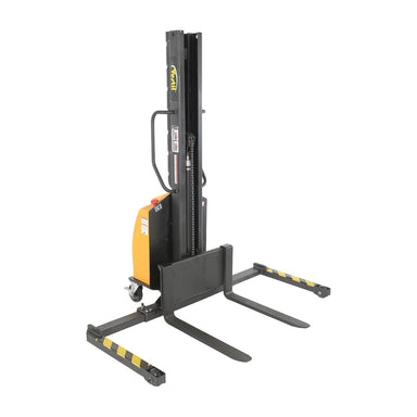 Electric Pallet Stacker, Adjustable Forks, 2"–63" Lift Range, 46" W x 66.25" D x 77.75" H