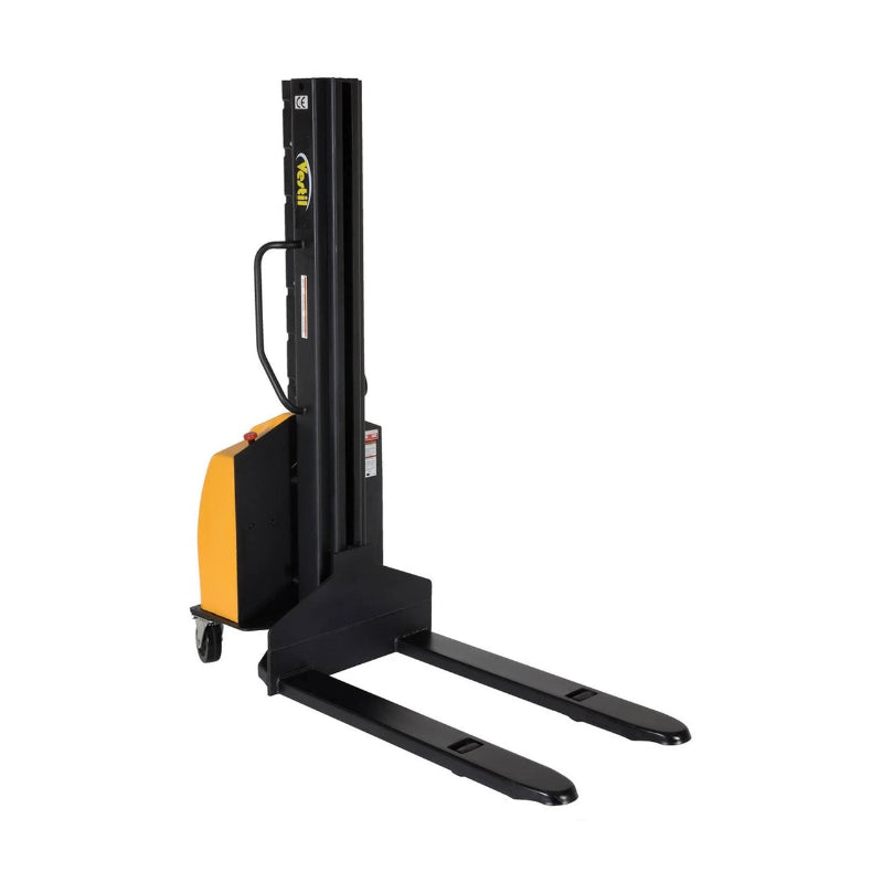 Electric Pallet Stacker, Fixed Forks, 2"–118" Lift Range
