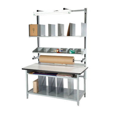 Proline BIB8 packaging workstation with laminate work surface and storage accessories