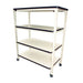 White and black adjustable shelf cart with four shelves, measuring 48" W x 18" D, featuring an ESD plastic laminate work surface.