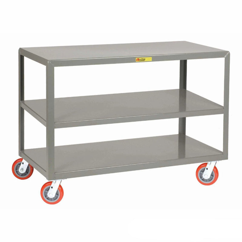  Mobile steel table, 60 W x 30 D, 3 shelves, 6 polyurethane casters
