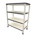 Adjustable shelf cart with a white plastic laminate surface, measuring 60" W x 24" D, and four black shelves.