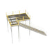 Steel mezzanine in a warehouse, 144" W x 96" D x 144" H, includes a bar grating surface and an OSHA-compliant stairway.