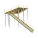 3D model of a warehouse mezzanine made of perforated steel, includes an IBC approved stairway, dimensions 120" W x 240" D x 144" H.