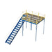 OSHA-approved steel mezzanine, 120" W x 120" D x 144" H, showcasing a ladder and stairway for safe warehouse access.