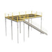 3D model of a warehouse mezzanine made of perforated steel, including an OSHA-approved stairway, dimensions 120" W x 240" D x 144" H.