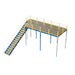 Yellow and bluesteel structure with solid grating and an IBC approved stairway, dimensions 120" W x 240" D x 144" H.