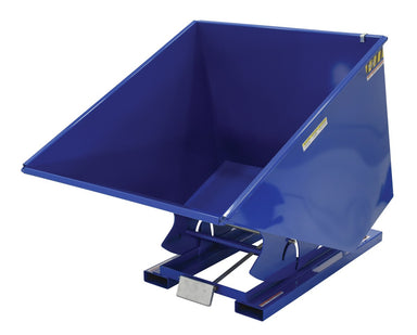 Vestil D-200-HD steel self-dumping hopper, angled view.