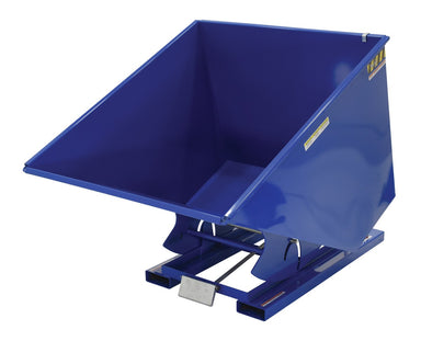 Vestil D-200-LD steel self-dumping hopper, angled view.