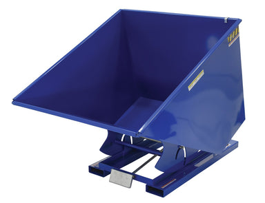 Vestil D-200-MD steel self-dumping hopper, angled view.