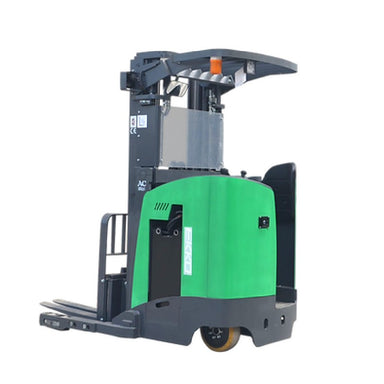 Green and black EK18RR-Li Series stand-up reach truck on a white background, with a 4000 lb capacity.