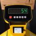 EKKO A25WL manual pallet jack in yellow and black, featuring a scale and printer, with a 5500 lbs capacity against a white backdrop.