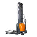 EKKO EA15A Semi-Electric Straddle Stacker, showcasing a fork lift truck with a front handle and a 3,300 lbs capacity.