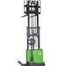 EKKO EB13C-138Li lithium straddle stacker in green and black, designed for 2800 lb capacity, displayed against a black background.