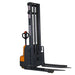 EKKO EB14C-138 full powered straddle stacker, equipped with a top handle for easy maneuvering of 3000 lb loads.