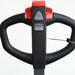 Straddle stacker forklift with a handle, designed for lifting and transporting loads up to 3000 lbs safely and efficiently.