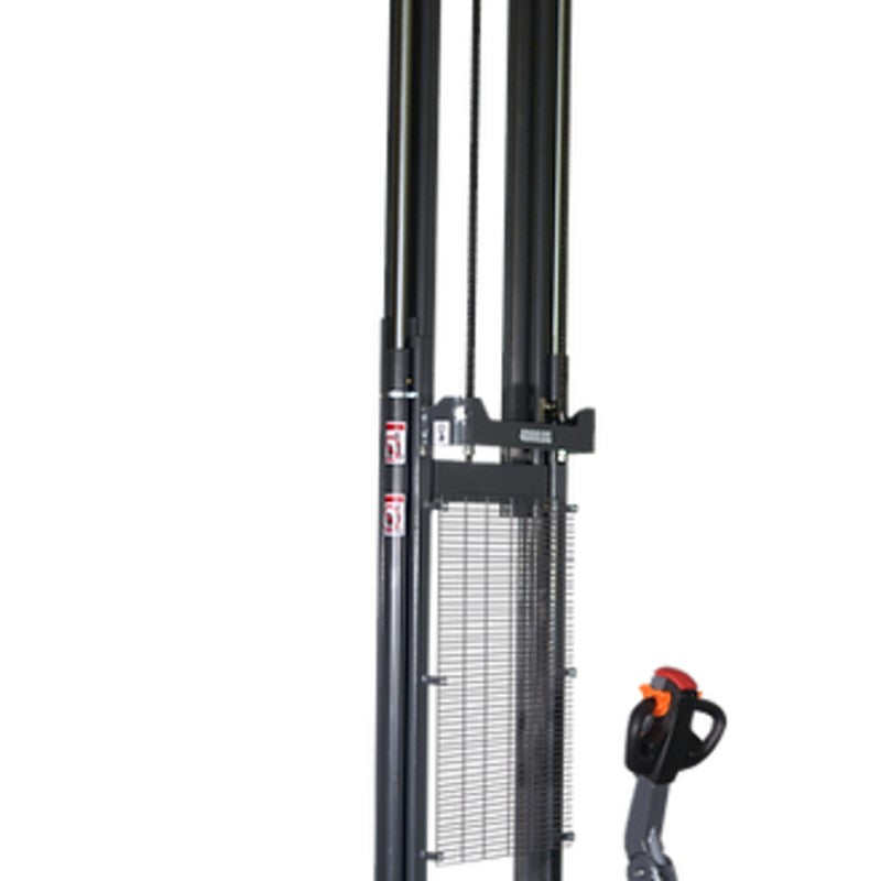 EKKO EB18C-118Li electric stacker, capable of lifting 4000 lbs to a height of 118 inches for material handling.