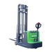 Green and black counterbalanced walkie stacker, model EKKO EK10S-118LI with a 2200 lb lifting capacity.