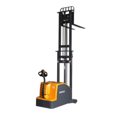 EKKO EK14C-130 counterbalanced walkie stacker, designed for lifting loads up to 3000 lbs in industrial environments.