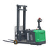  A green and black lithium counterbalanced walkie stacker with side-shifting capabilities, designed for efficient material handling.