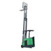 EKKO EK18RF-Li electric stand-up rider forklift on a black backdrop.