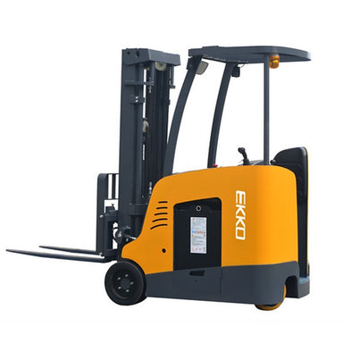 EKKO EK18RF stand-up rider forklift with a 4000 lb capacity and 216" lift height, featuring the brand name "EKKO."