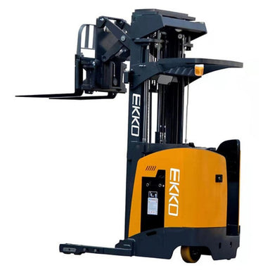 EKKO EK18RRL stand-up reach truck with a 4000 lb capacity and 196" lift height, featuring the EKKO logo.