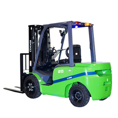 Green EKKO EK30GT-Li lithium-powered forklift on a white background.