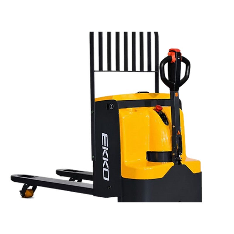  Yellow and black EKKO EP20E electric hand truck, capable of lifting 4400 lbs, shown in a warehouse setting.