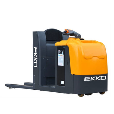EKKO EPC30A electric pallet jack on a white background, capable of lifting 5000 lbs with center-controlled operation.