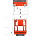 Electric scissor lift, EKKO ES40E in orange, set on a black background, designed for a maximum lift height of 13 feet.