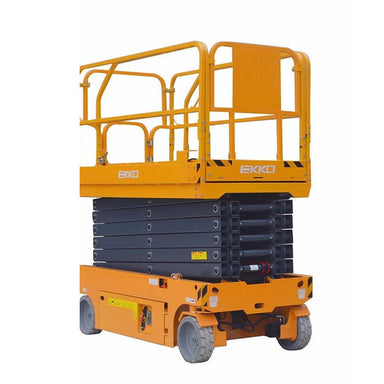 EKKO ES80E aerial lift in orange, designed for heights up to 26.2 feet, displayed against a white background.