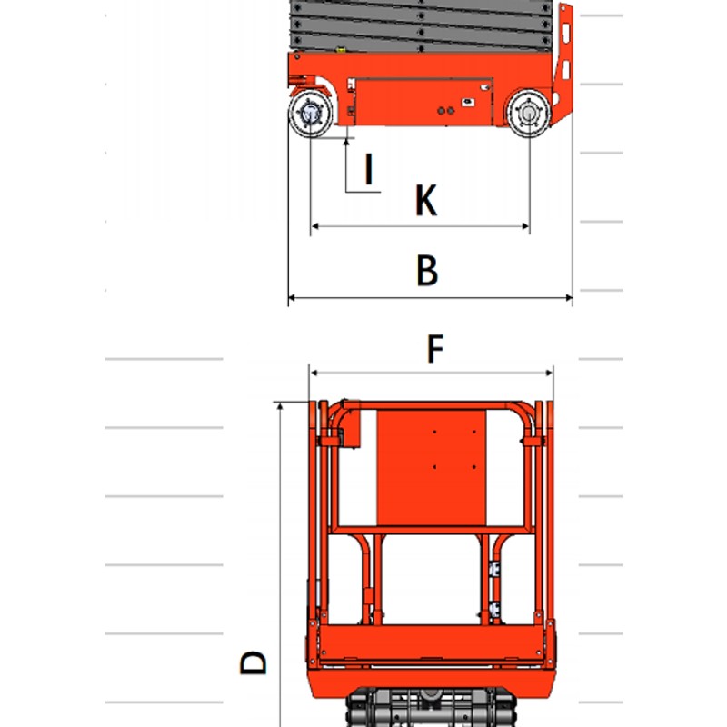 Compact orange EKKO ES80E aerial work platform, capable of reaching 26.2 feet, set on a plain white background.