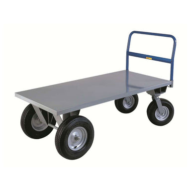 Hand truck featuring a blue handle and wheels, designed for towing