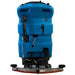 Rear view of the floor scrubber showing its squeegee assembly and scrub deck.
