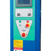 Close-up of the stretch wrapper’s operating controls, including the touchscreen, buttons, and emergency stop.