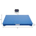 Dimension illustration of the blue pallet scale, showing its 48" × 48" platform.