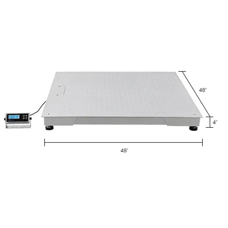 Dimension illustration of the Global Industrial pallet scale showing its 48" × 48" platform.