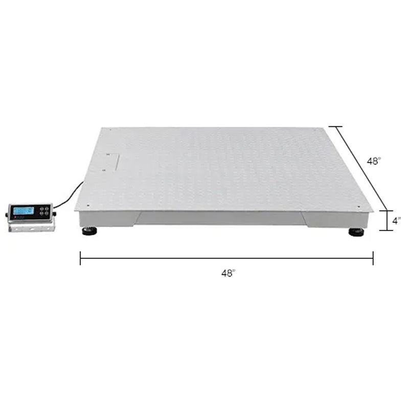 Dimension illustration of the pallet scale showing its 48" × 48" platform.