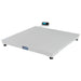 Gray 48" × 48" Global Industrial pallet scale platform shown with the LCD indicator behind it.
