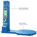 Full view of the stretch wrapper with a pallet load, built-in scale, and 83-inch maximum wrap height shown.