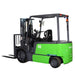 Green EKKO EK40T-Li lithium-powered forklift on a white background, capable of lifting 8000 lbs.