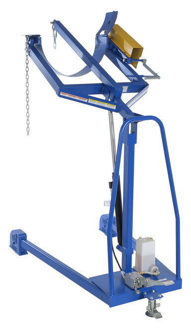 Vestil HDC-305-72 hydraulic drum carrier with drum cradle raised.