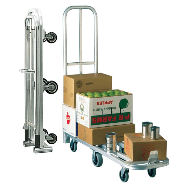 Heavy duty aluminum folding L cart with fold-up safety lock handle