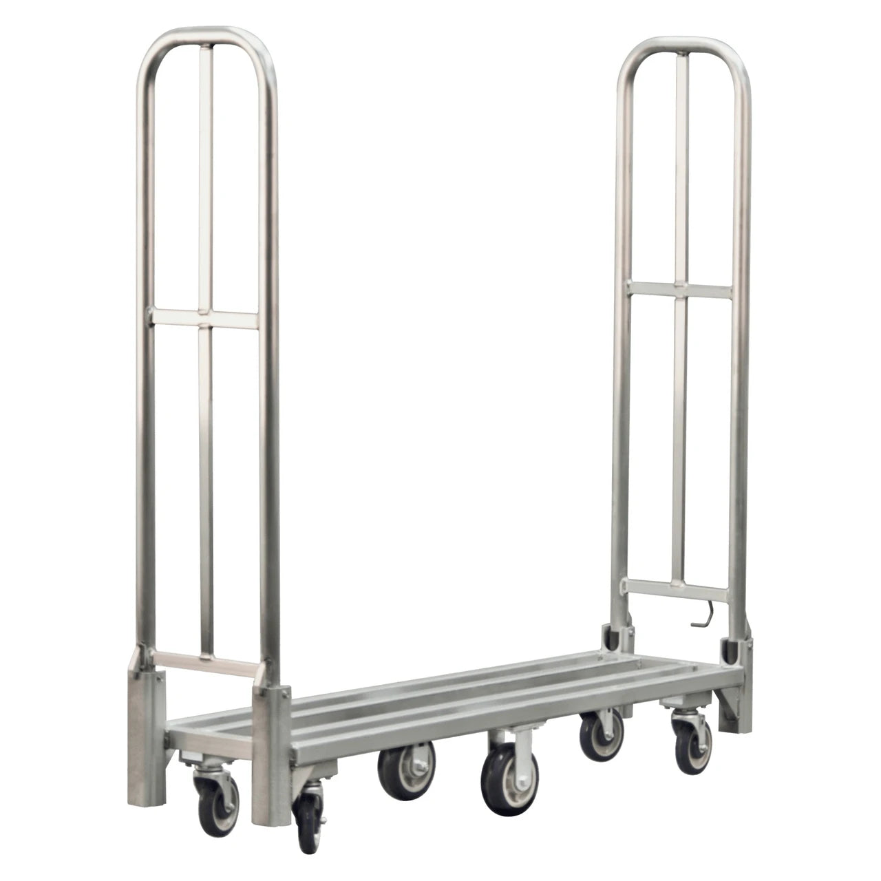 Sturdy aluminum utility cart featuring a foldable design, two wheels, and a handle for easy maneuverability.