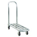 Heavy-duty aluminum low boy platform truck with removable handle, 1,000 lb capacity, on a white background.